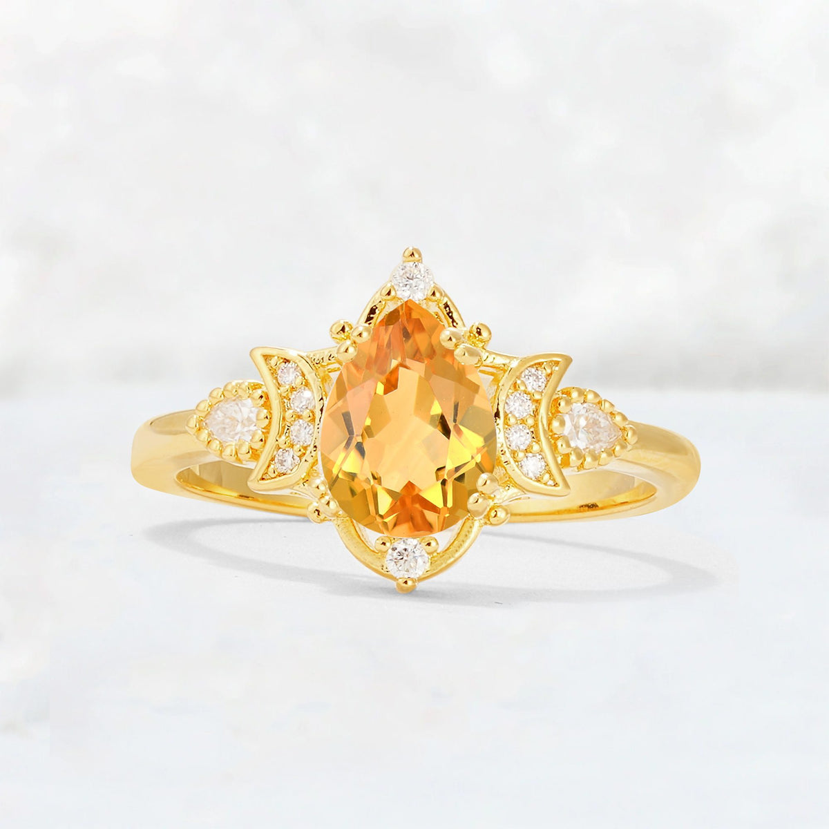 Pear Cut Citrine Butterfly Floral Halo Engagement Ring - Additional view