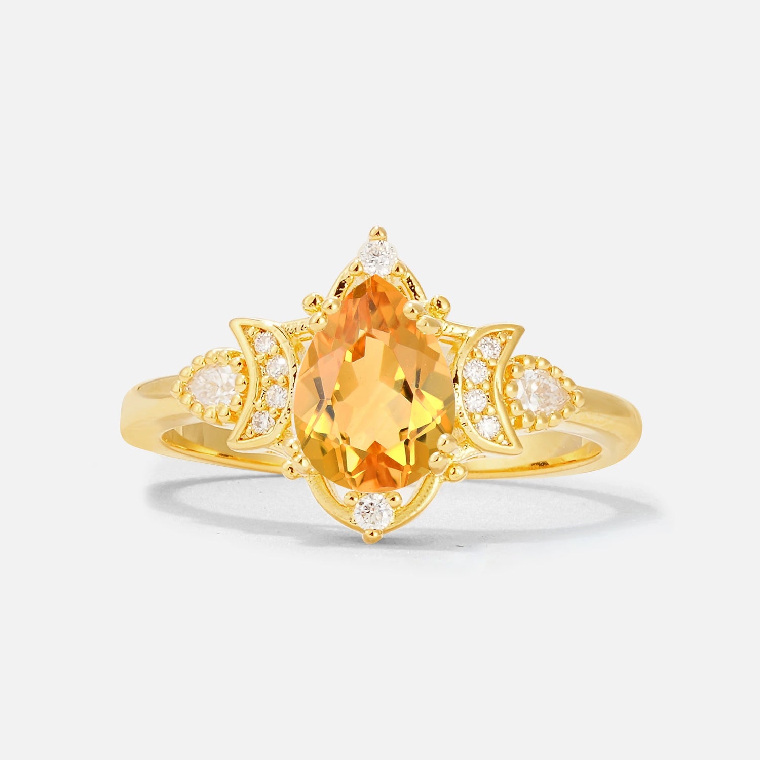 Pear Cut Citrine Butterfly Floral Halo Engagement Ring