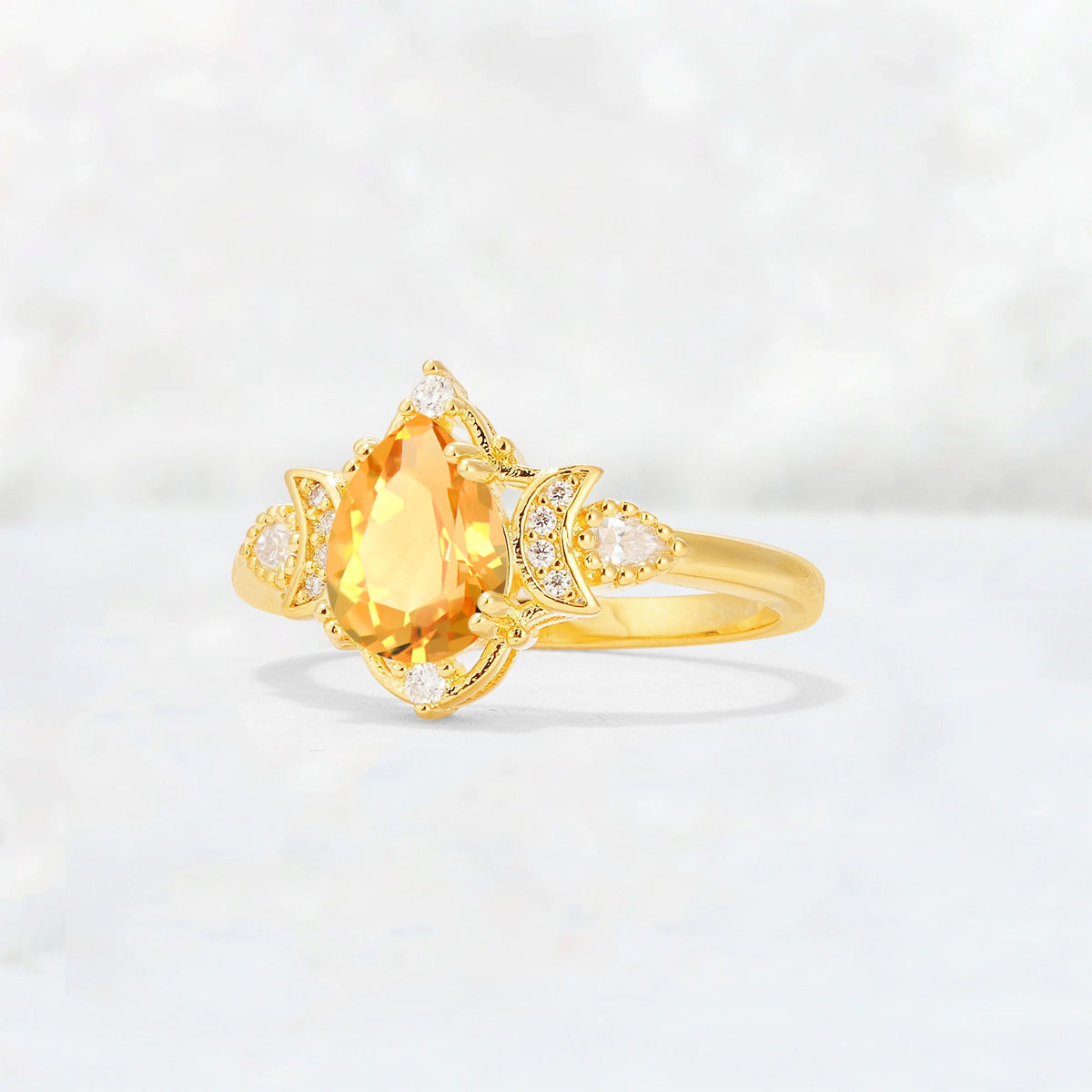 Pear Cut Citrine Butterfly Floral Halo Engagement Ring - Additional view