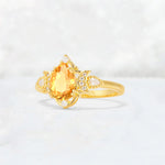 Pear Cut Citrine Butterfly Floral Halo Engagement Ring - Additional view