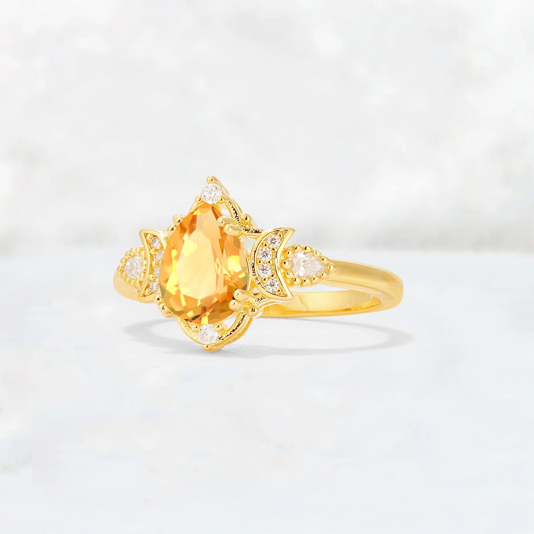 Pear Cut Citrine Butterfly Floral Halo Engagement Ring - Additional view