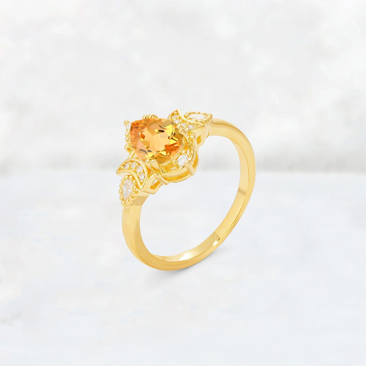 Pear Cut Citrine Butterfly Floral Halo Engagement Ring - Additional view