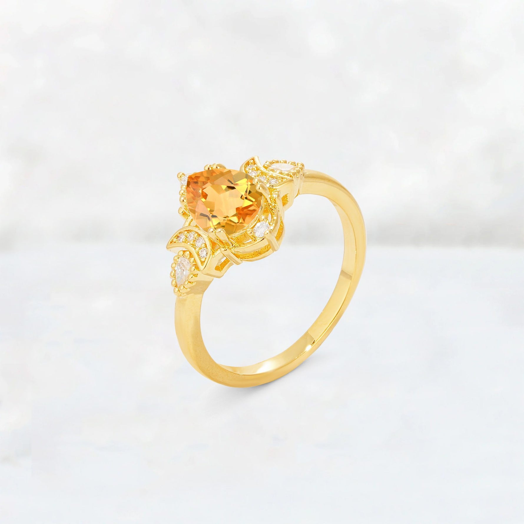 Pear Cut Citrine Butterfly Floral Halo Engagement Ring - Additional view
