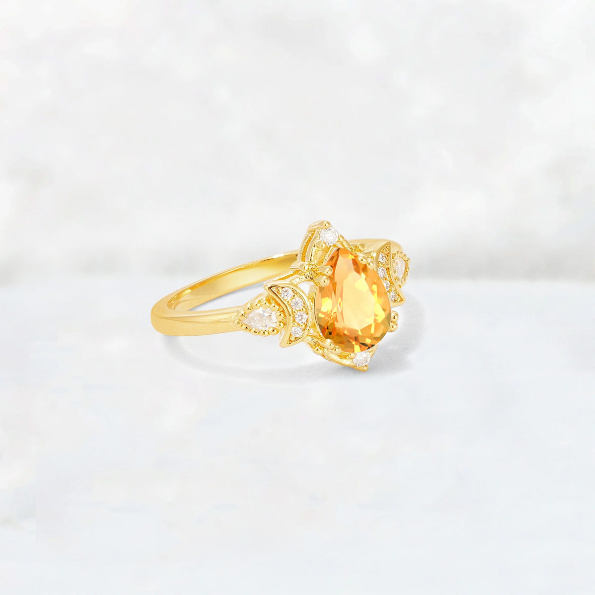 Pear Cut Citrine Butterfly Floral Halo Engagement Ring - Additional view
