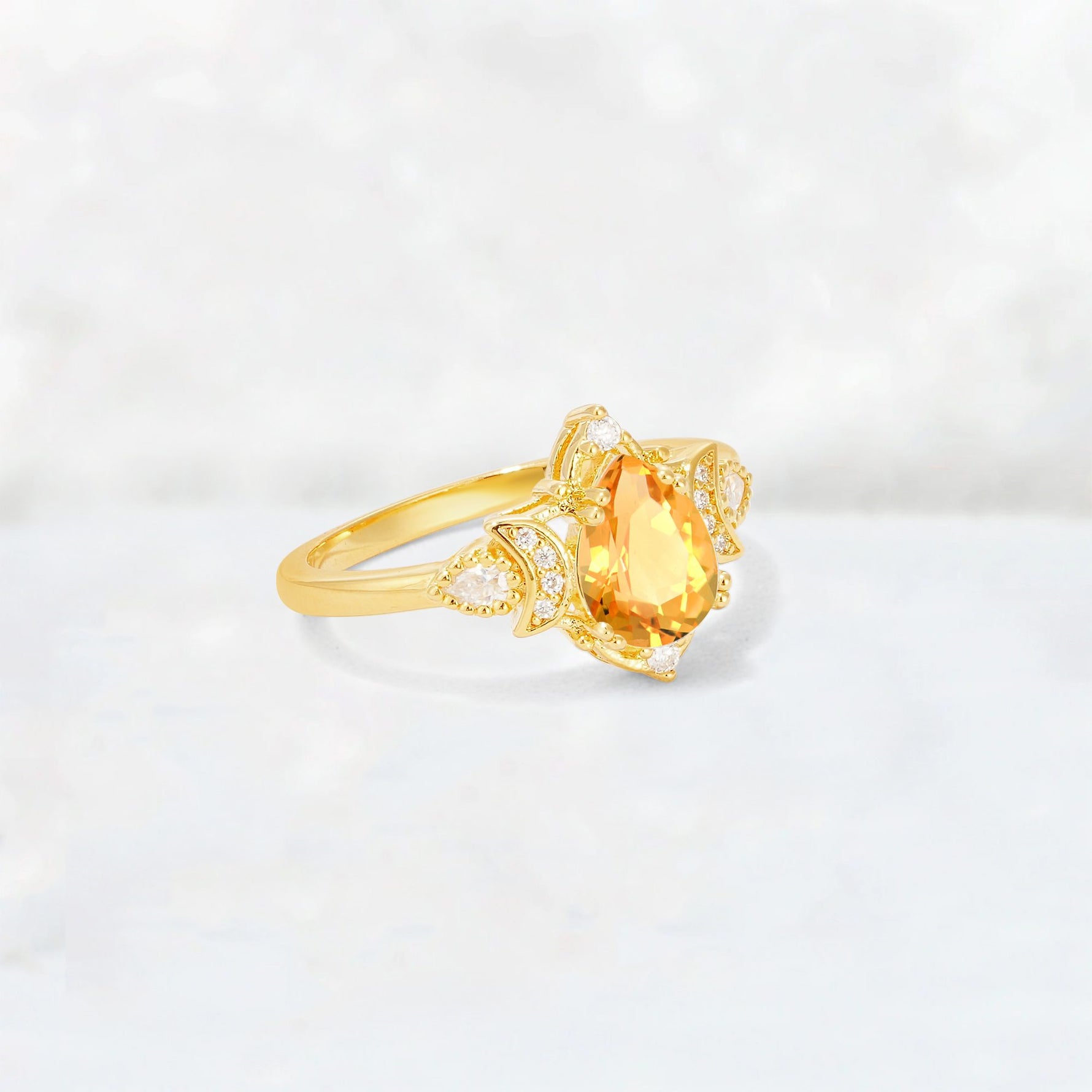 Pear Cut Citrine Butterfly Floral Halo Engagement Ring - Additional view