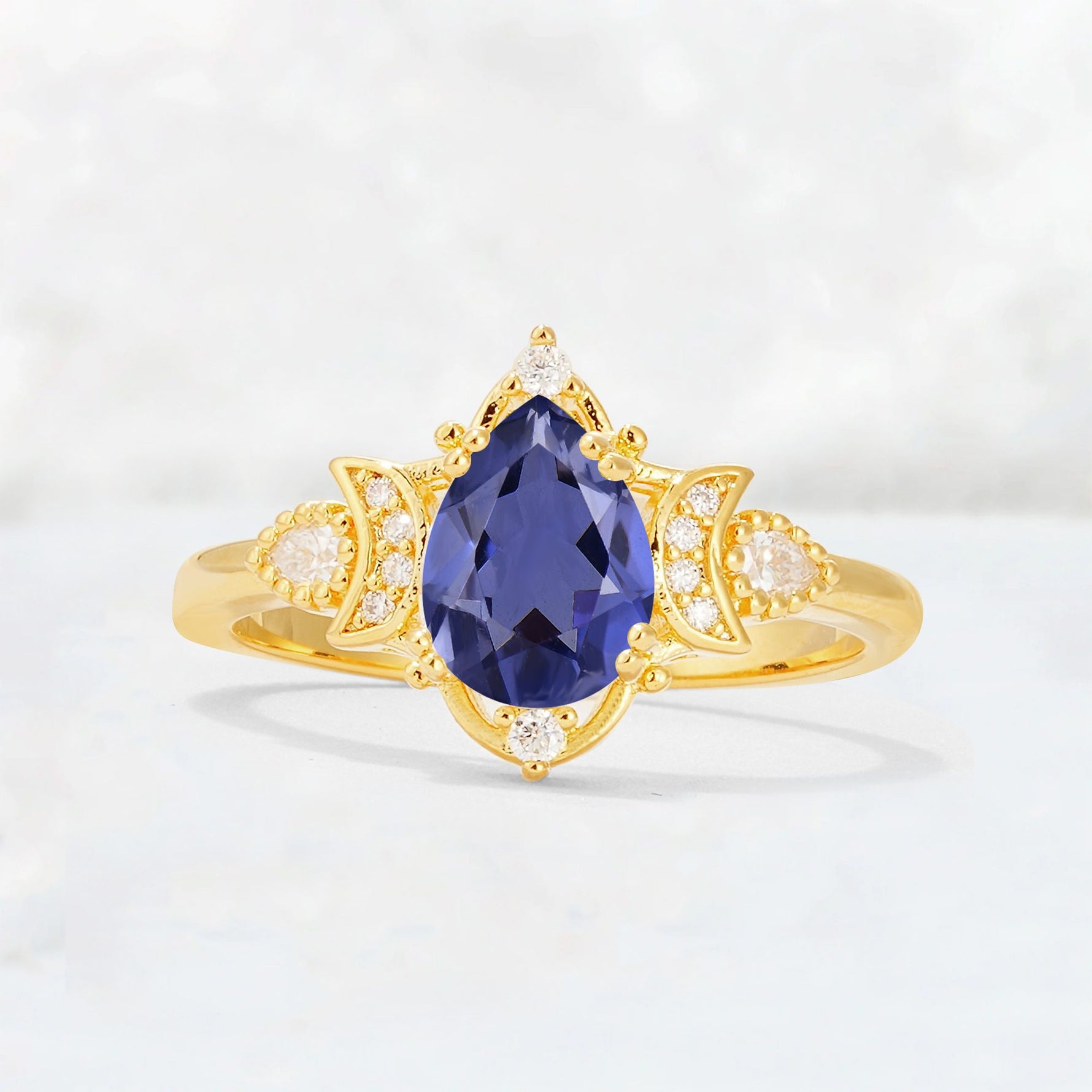 Pear Cut Tanzanite Butterfly Floral Halo Engagement Ring - Additional view