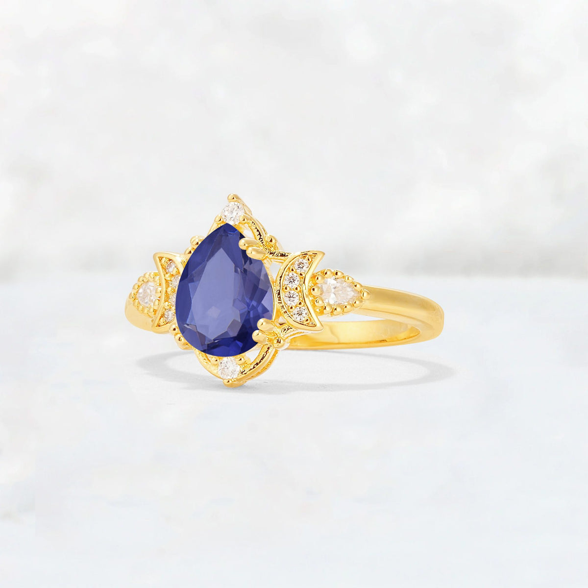 Pear Cut Tanzanite Butterfly Floral Halo Engagement Ring - Additional view