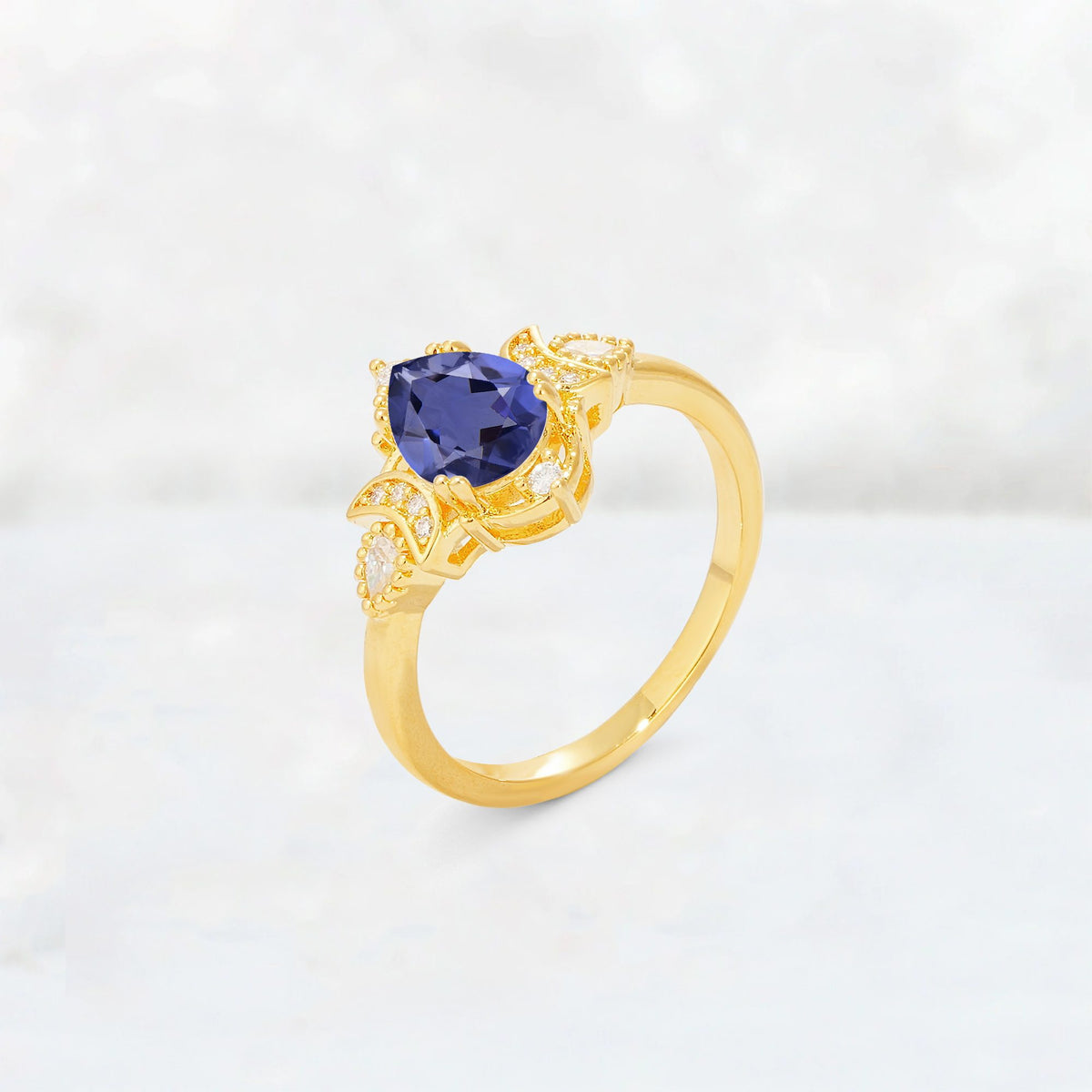 Pear Cut Tanzanite Butterfly Floral Halo Engagement Ring - Additional view