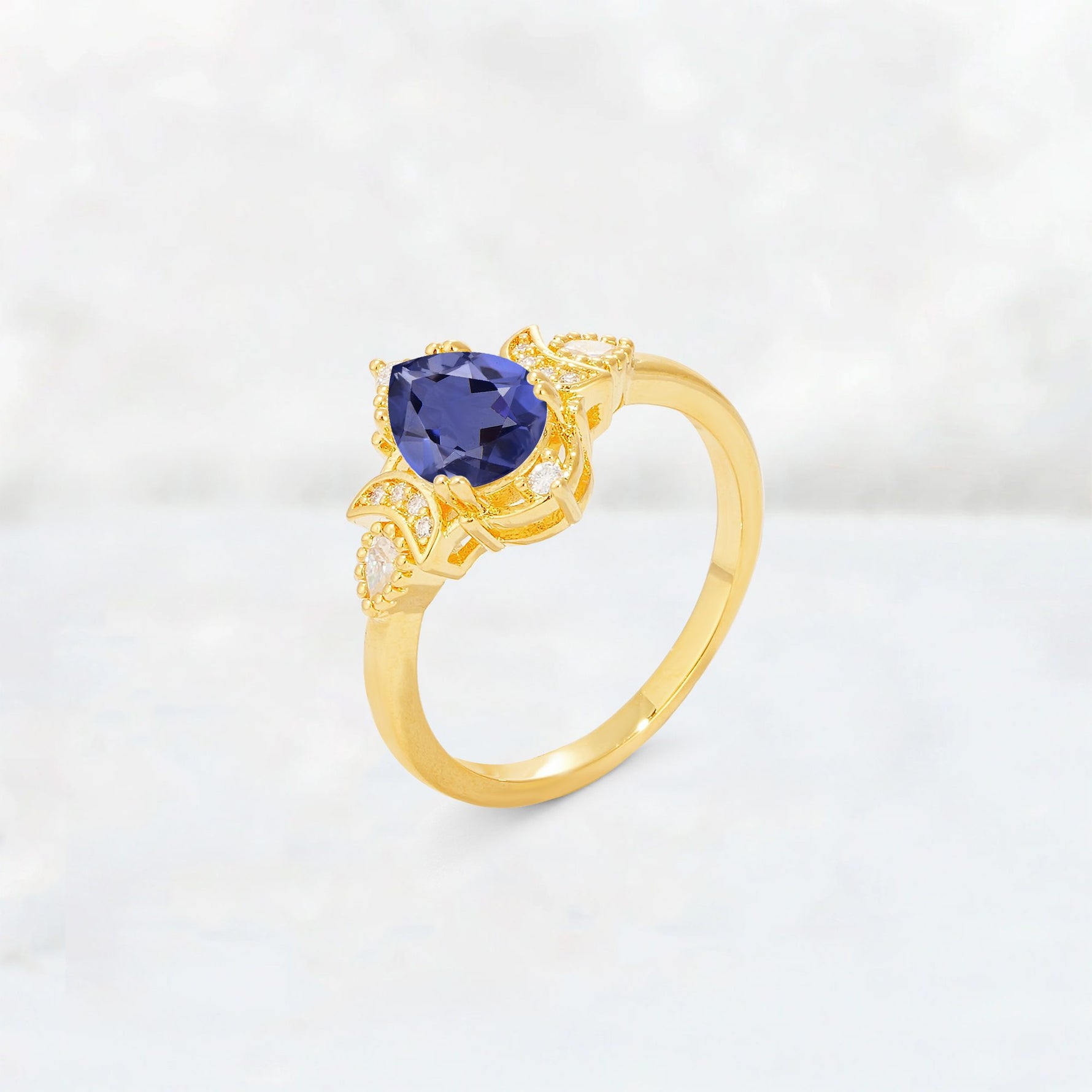Pear Cut Tanzanite Butterfly Floral Halo Engagement Ring - Additional view