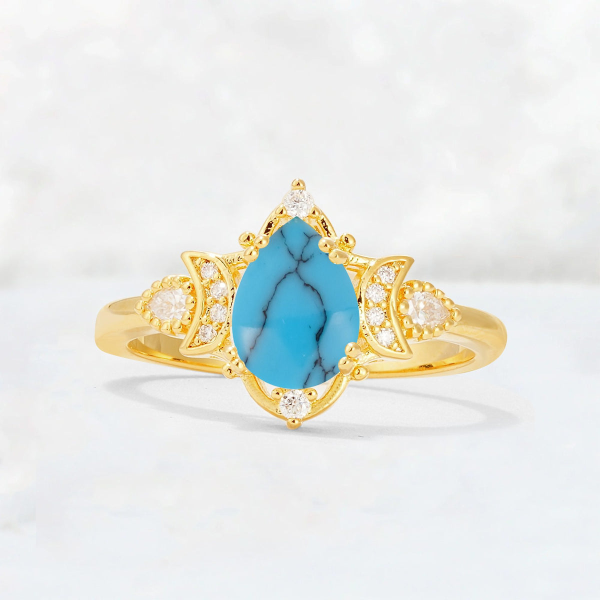 Pear Cut Turquoise Butterfly Floral Halo Engagement Ring - Additional view