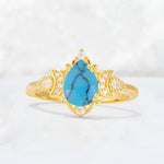 Pear Cut Turquoise Butterfly Floral Halo Engagement Ring - Additional view