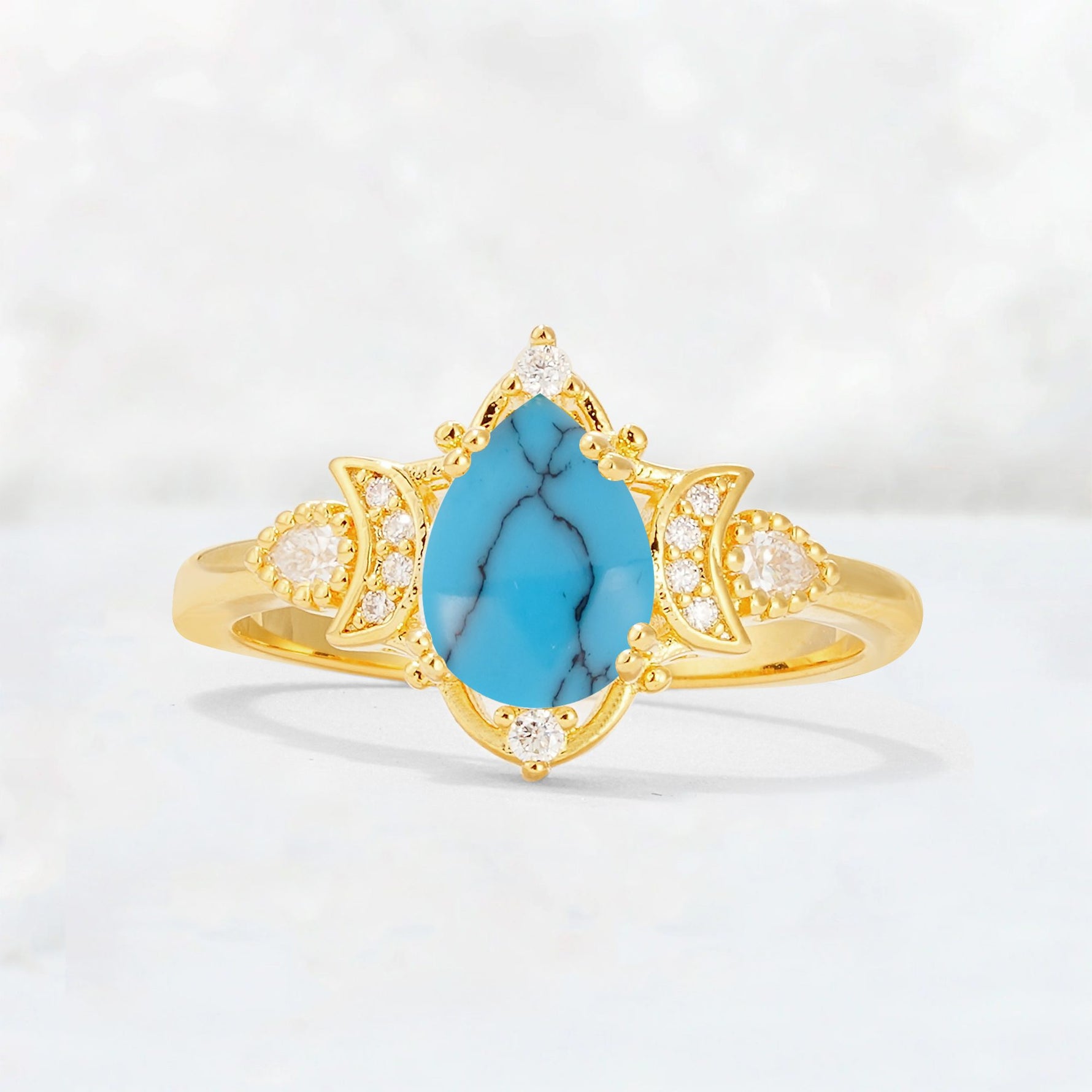 Pear Cut Turquoise Butterfly Floral Halo Engagement Ring - Additional view