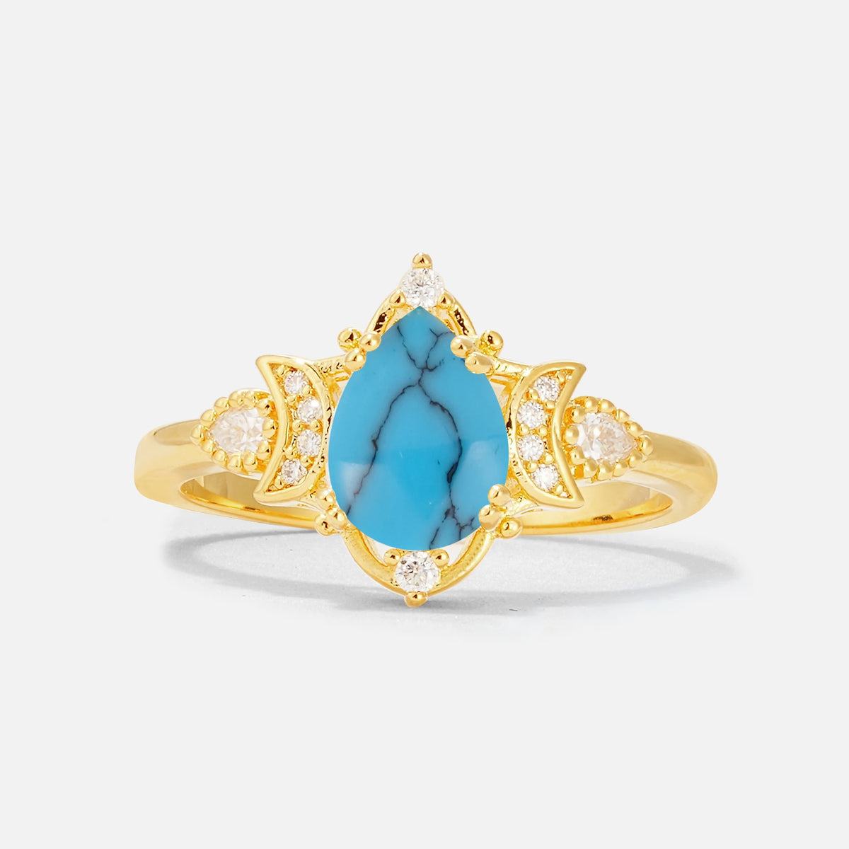 Pear Cut Turquoise Butterfly Floral Halo Engagement Ring