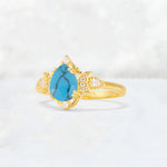 Pear Cut Turquoise Butterfly Floral Halo Engagement Ring - Additional view