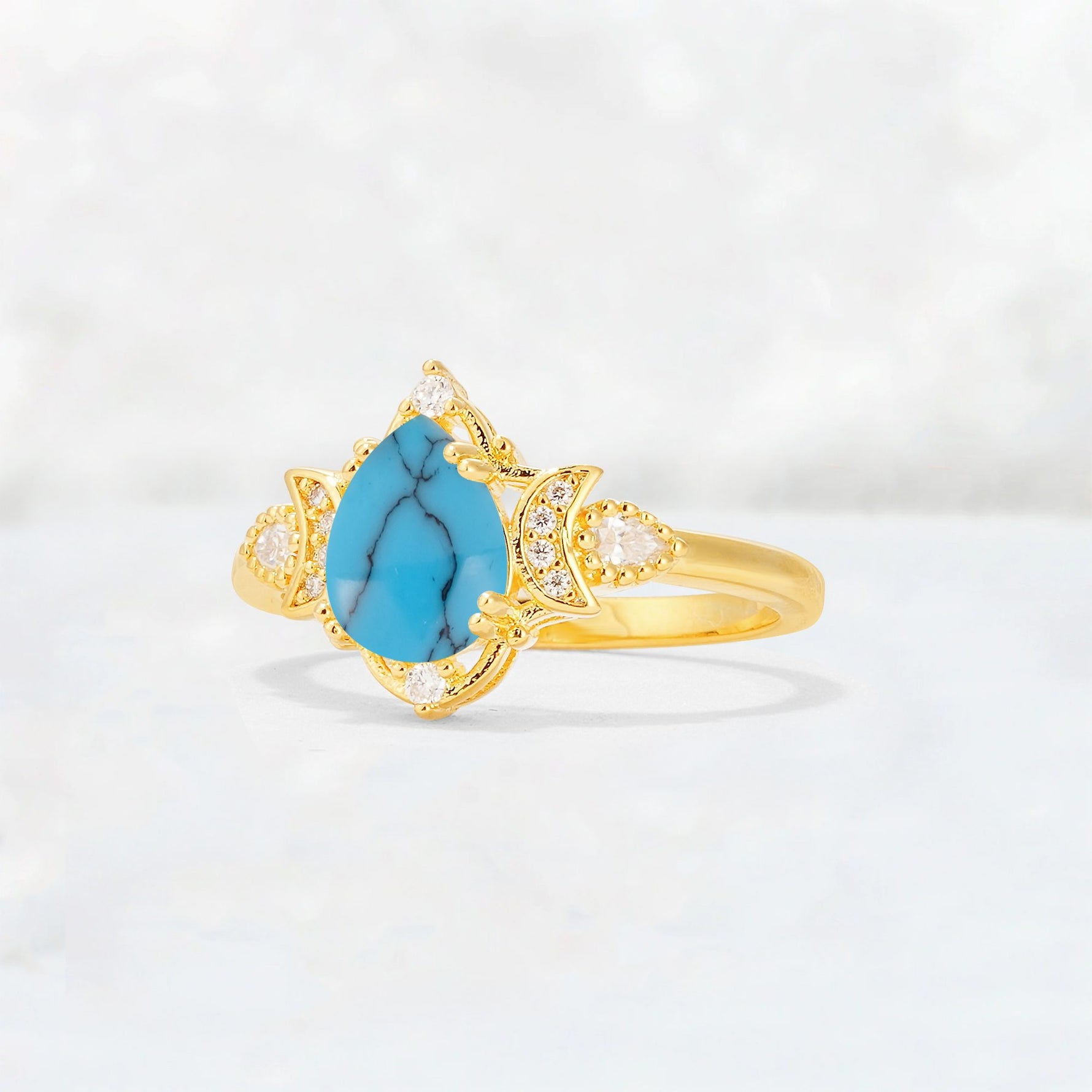 Pear Cut Turquoise Butterfly Floral Halo Engagement Ring - Additional view