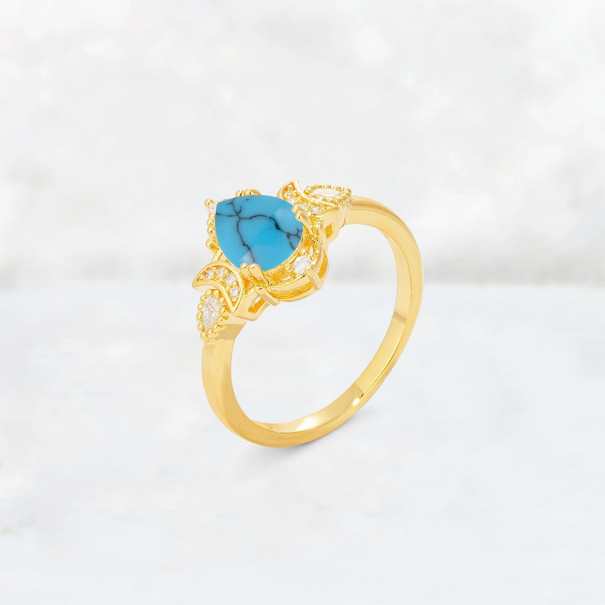 Pear Cut Turquoise Butterfly Floral Halo Engagement Ring - Additional view
