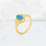 Pear Cut Turquoise Butterfly Floral Halo Engagement Ring - Additional view