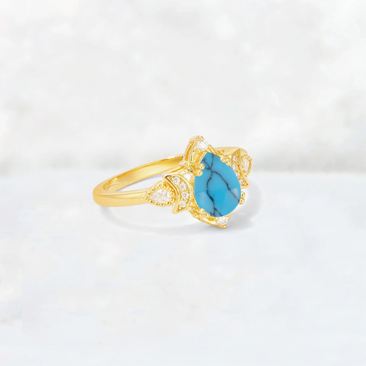 Pear Cut Turquoise Butterfly Floral Halo Engagement Ring - Additional view