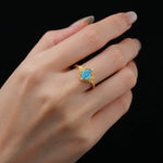 Pear Cut Turquoise Butterfly Floral Halo Engagement Ring - Additional view