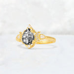 Pear Cut Black Rutilated Quartz Butterfly Floral Halo Engagement Ring - Additional view