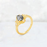 Pear Cut Black Rutilated Quartz Butterfly Floral Halo Engagement Ring - Additional view