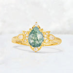 Pear Cut Moss Agate Butterfly Floral Halo Engagement Ring - Additional view