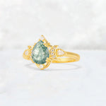 Pear Cut Moss Agate Butterfly Floral Halo Engagement Ring - Additional view