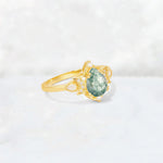 Pear Cut Moss Agate Butterfly Floral Halo Engagement Ring - Additional view