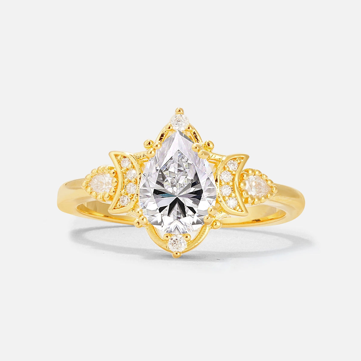 Pear Cut Lab Diamond Butterfly Floral Halo Engagement Ring