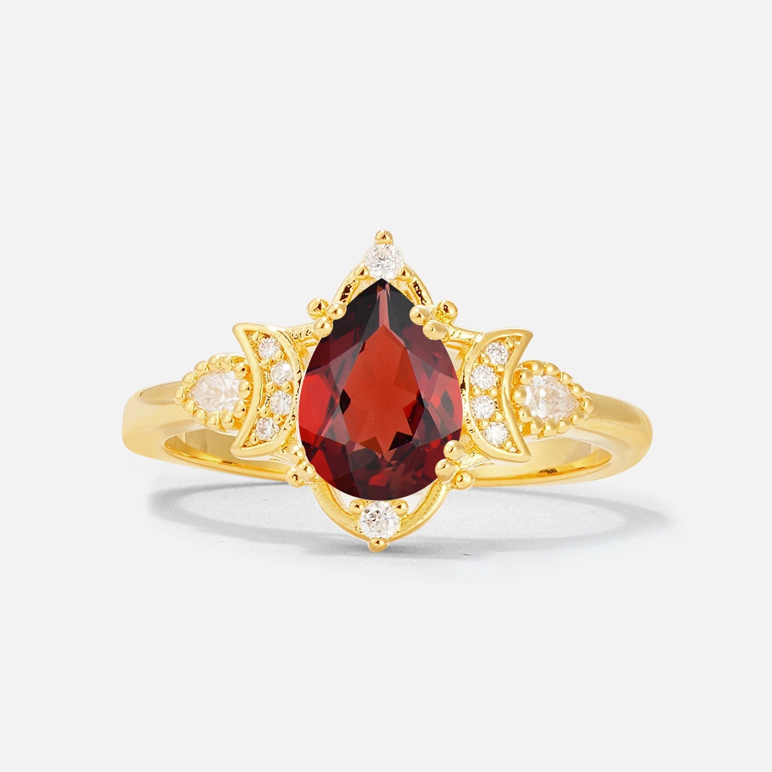 Pear Cut Garnet Butterfly Floral Halo Engagement Ring