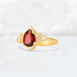 Pear Cut Garnet Butterfly Floral Halo Engagement Ring - Additional view