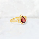 Pear Cut Garnet Butterfly Floral Halo Engagement Ring - Additional view
