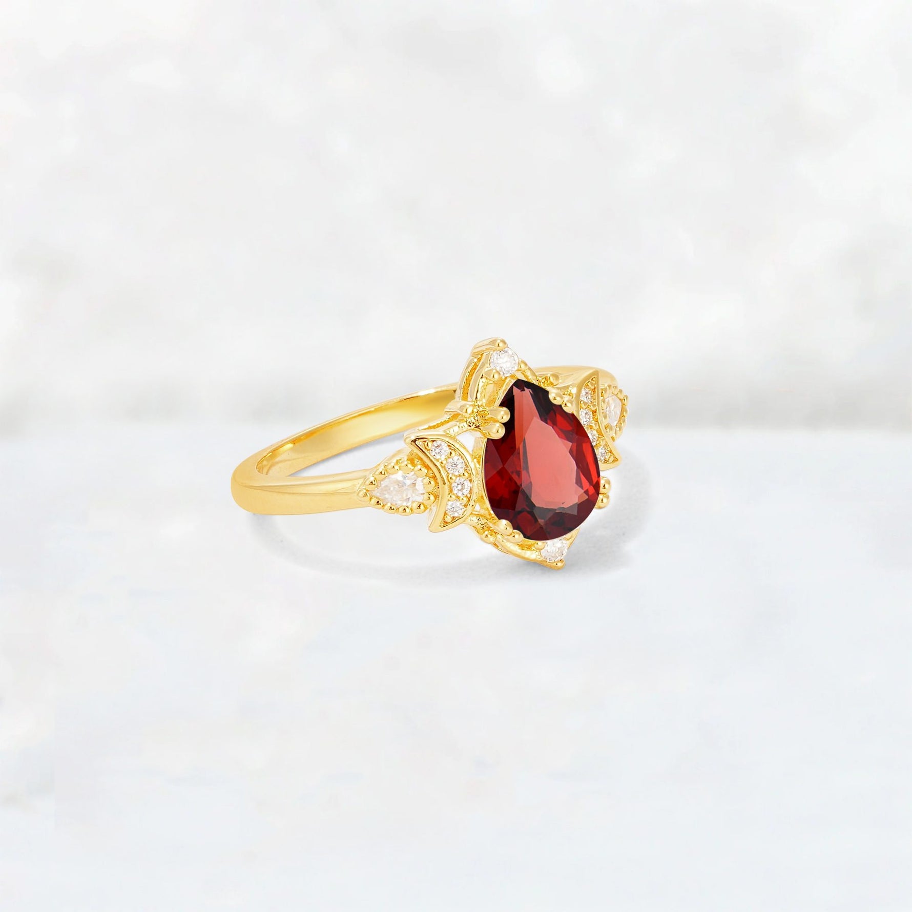 Pear Cut Garnet Butterfly Floral Halo Engagement Ring - Additional view