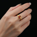 Pear Cut Garnet Butterfly Floral Halo Engagement Ring - Additional view