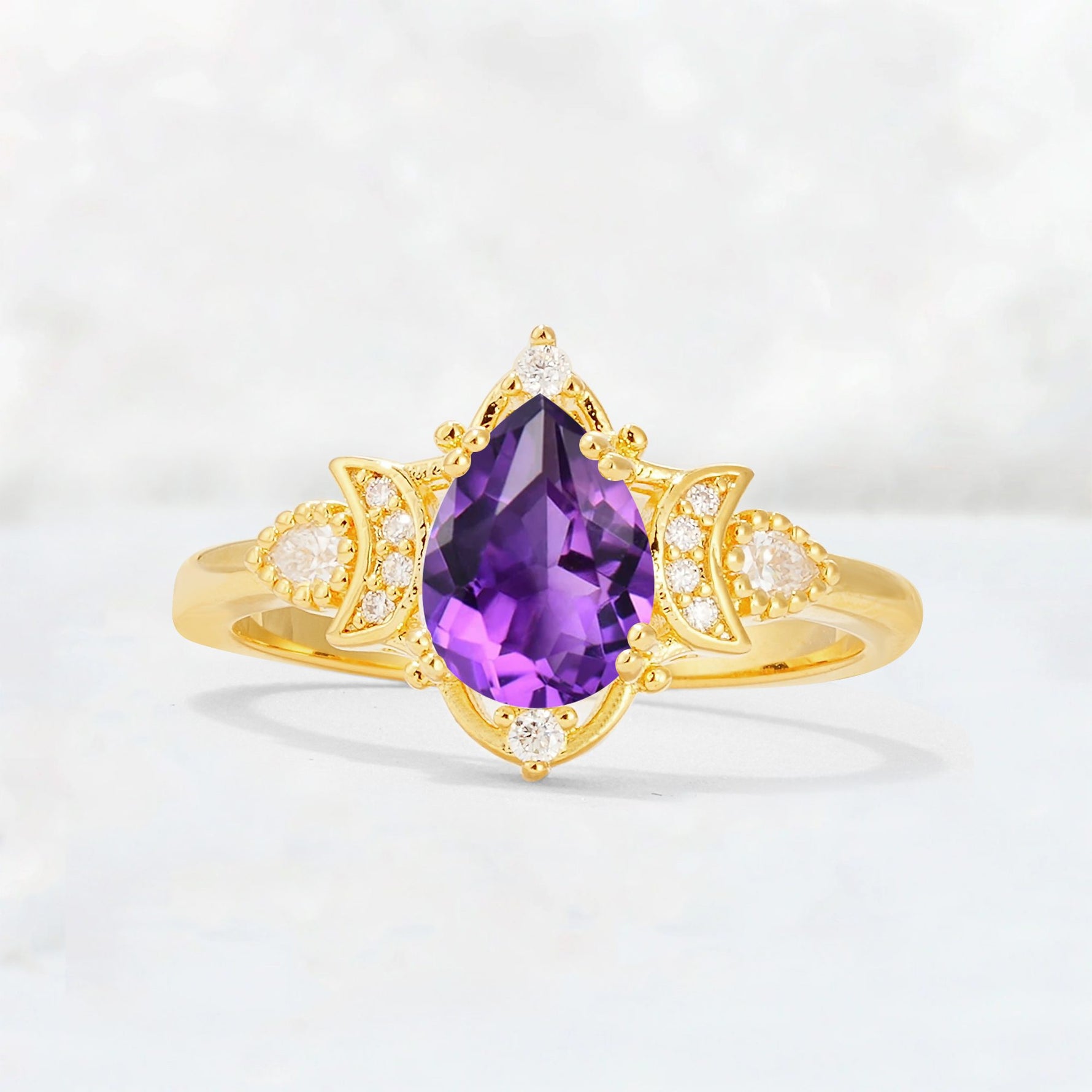 Pear Cut Amethyst Butterfly Floral Halo Engagement Ring - Additional view