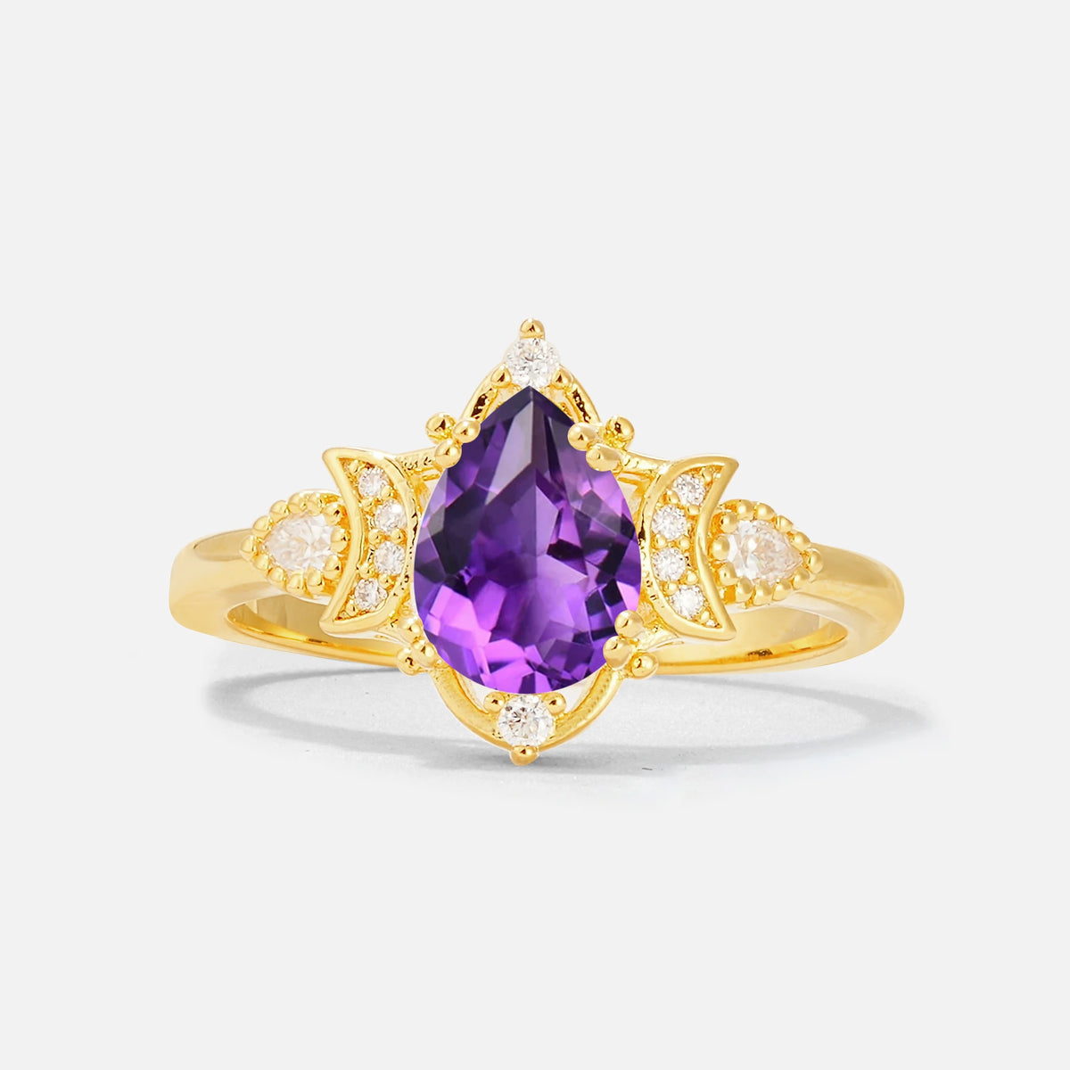 Pear Cut Amethyst Butterfly Floral Halo Engagement Ring