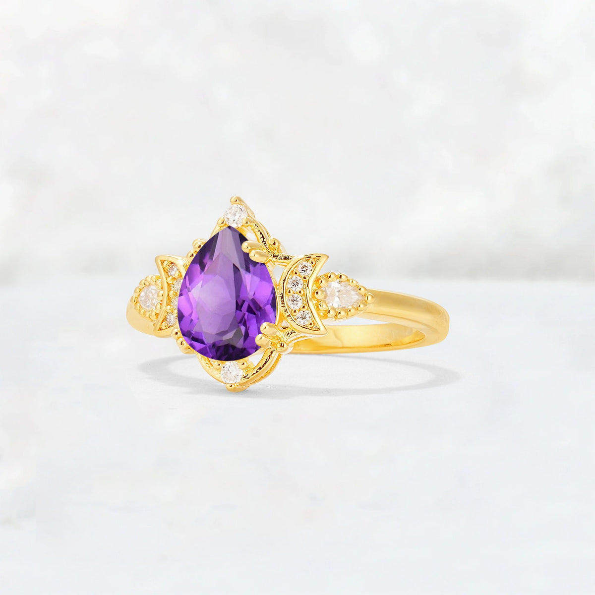 Pear Cut Amethyst Butterfly Floral Halo Engagement Ring - Additional view