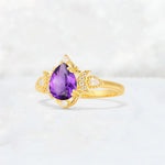 Pear Cut Amethyst Butterfly Floral Halo Engagement Ring - Additional view