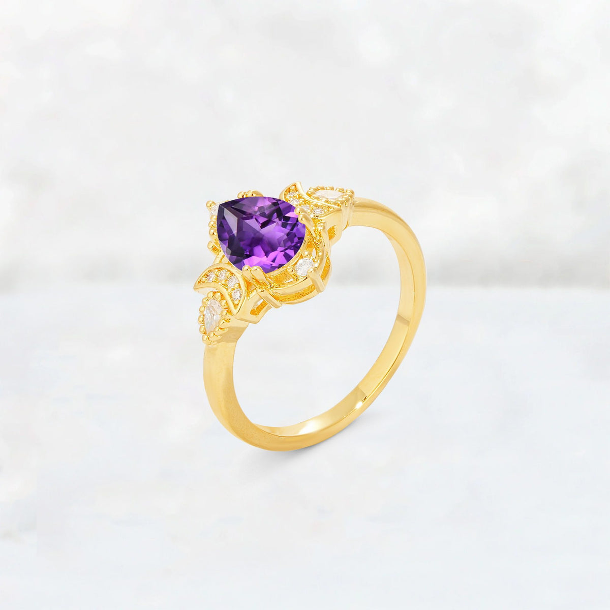 Pear Cut Amethyst Butterfly Floral Halo Engagement Ring - Additional view