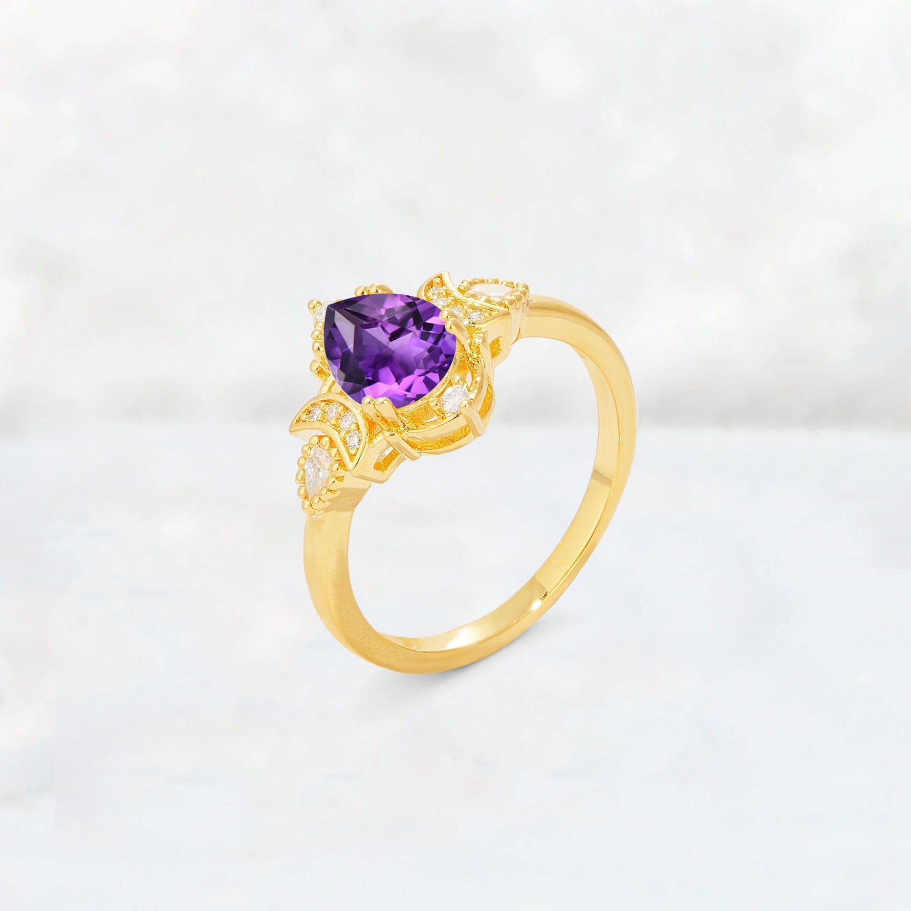 Pear Cut Amethyst Butterfly Floral Halo Engagement Ring - Additional view