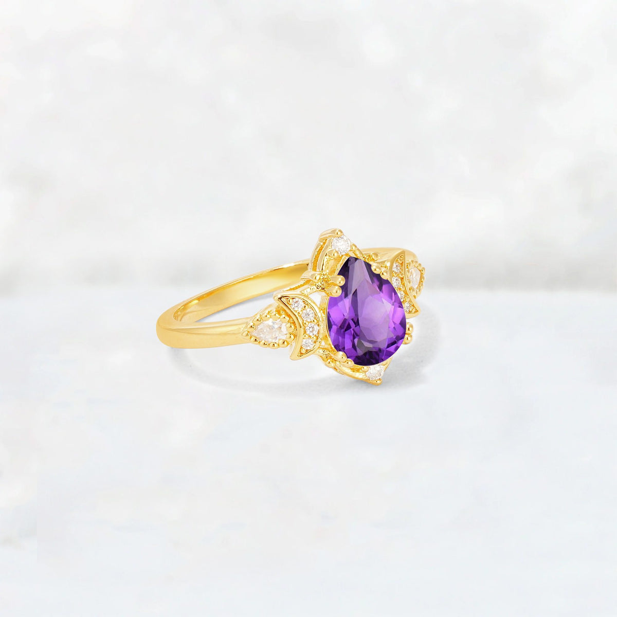 Pear Cut Amethyst Butterfly Floral Halo Engagement Ring - Additional view