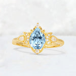 Pear Cut Aquamarine Butterfly Floral Halo Engagement Ring - Additional view