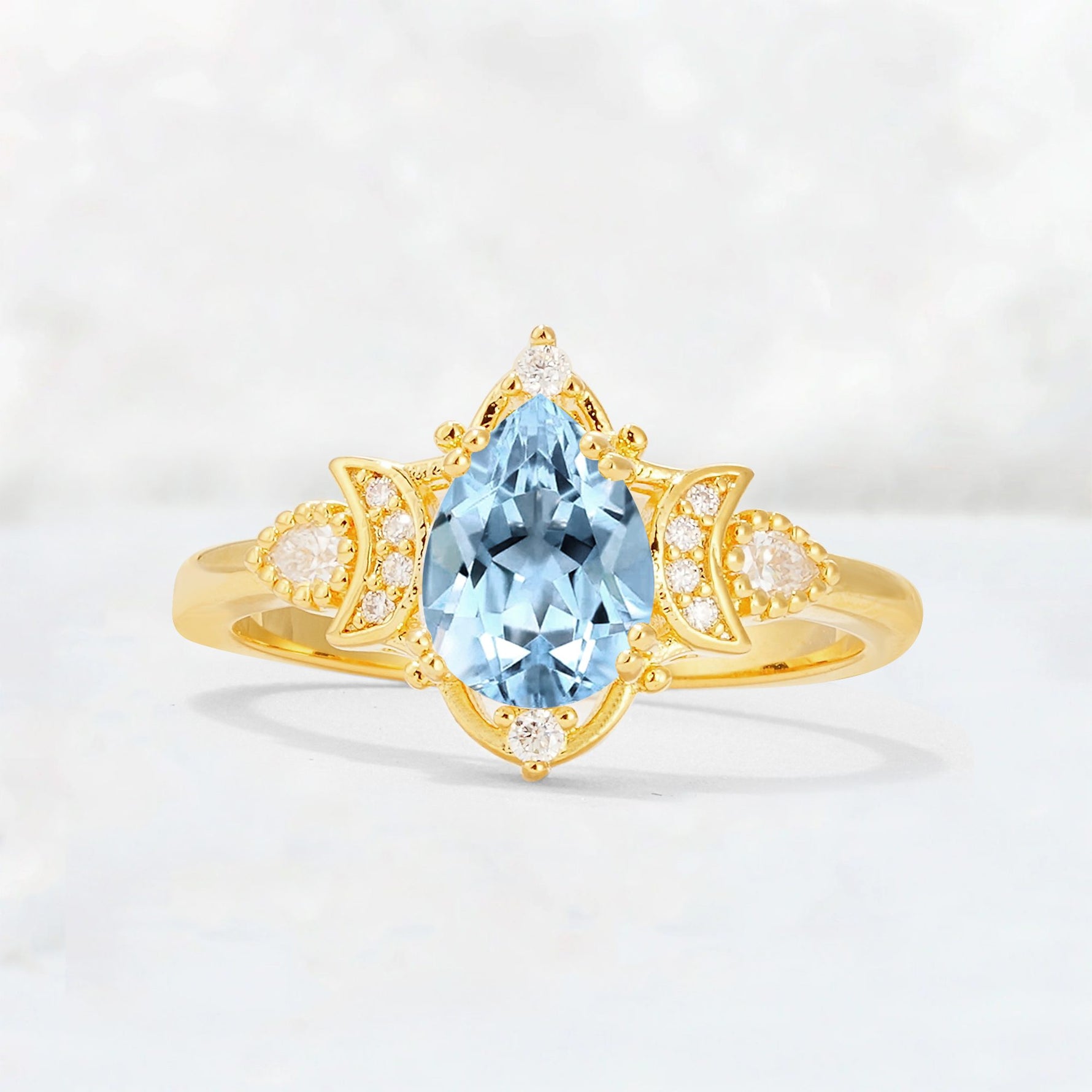 Pear Cut Aquamarine Butterfly Floral Halo Engagement Ring - Additional view