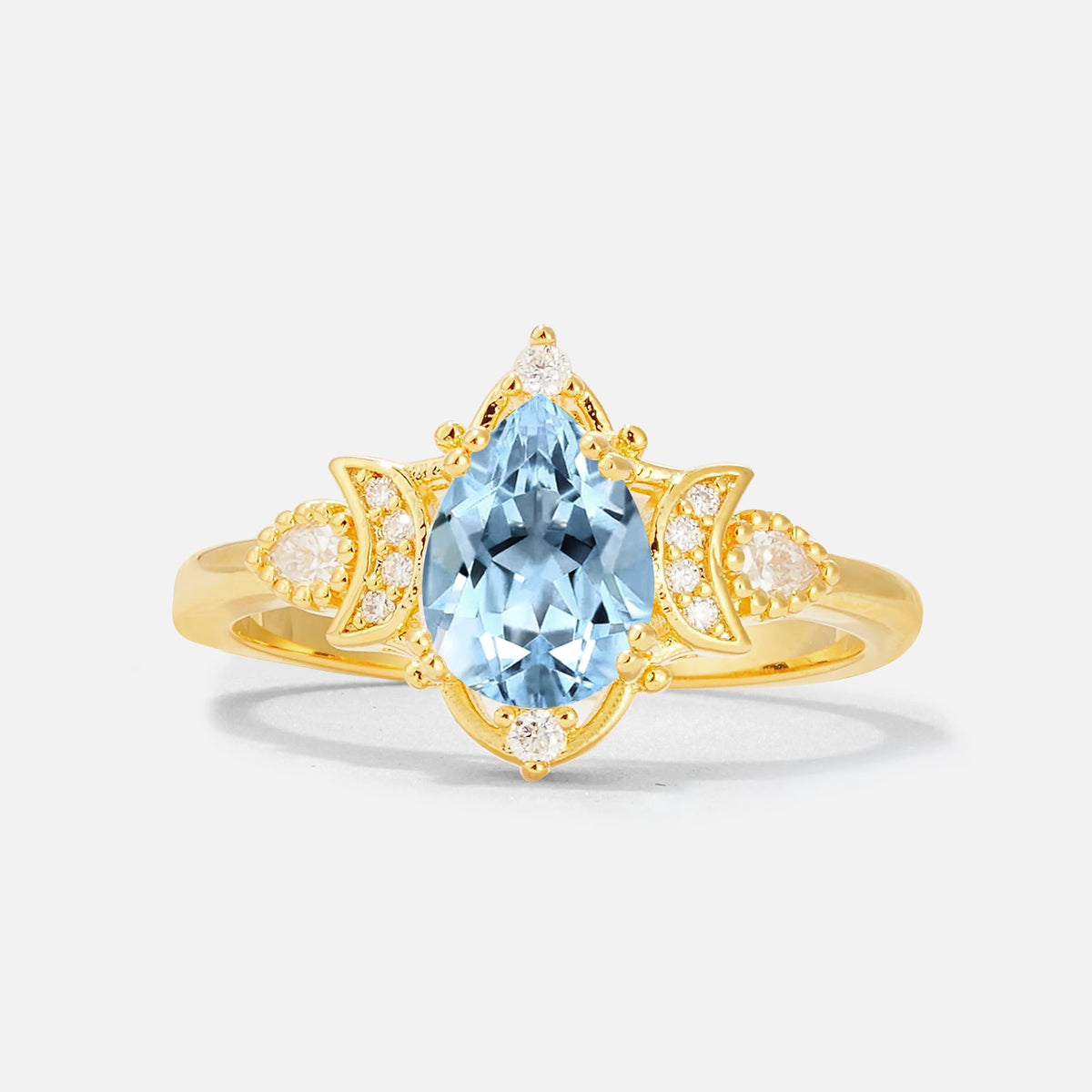Pear Cut Aquamarine Butterfly Floral Halo Engagement Ring