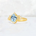 Pear Cut Aquamarine Butterfly Floral Halo Engagement Ring - Additional view