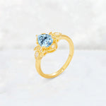 Pear Cut Aquamarine Butterfly Floral Halo Engagement Ring - Additional view