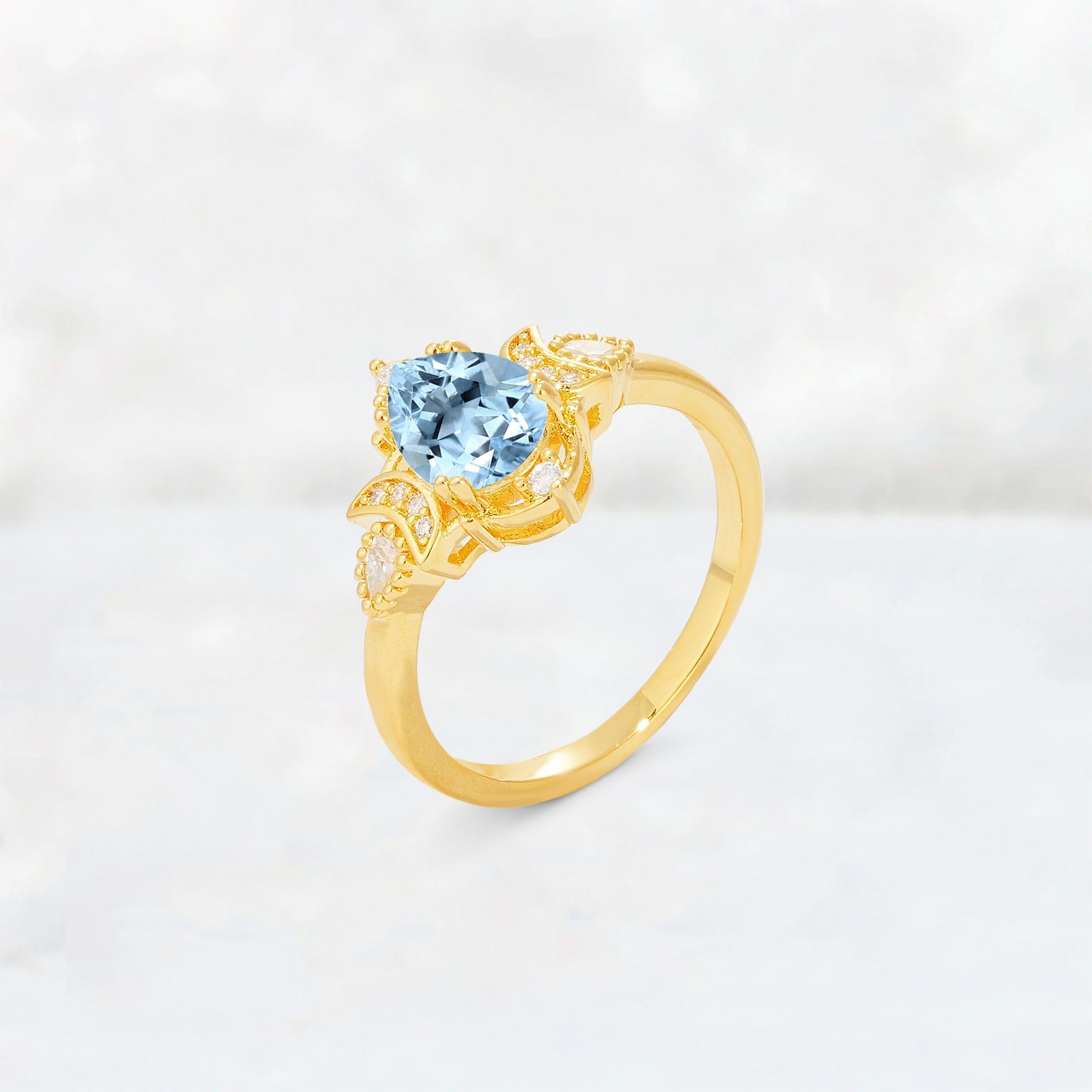 Pear Cut Aquamarine Butterfly Floral Halo Engagement Ring - Additional view