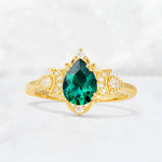 Pear Cut Emerald Butterfly Floral Halo Engagement Ring - Additional view