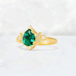 Pear Cut Emerald Butterfly Floral Halo Engagement Ring - Additional view