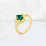 Pear Cut Emerald Butterfly Floral Halo Engagement Ring - Additional view